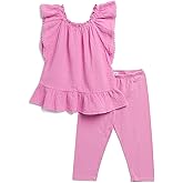 Splendid girls Sun Gauze Ruffle Shoulder Sleeveless Tee Shirt and Pant 2-piece Set