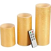 Topadorn Gold Flameless Candles with Remote and Timer, LED Real Wax Candles Warm Color Flickering Light for Festival Wedding Home Party Decor, Valentine's Day Gift for Her, Set of 3
