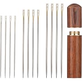 48 PCS Self Threading Needles with Wooden Bottle, Large Eye Sharp, Easy Threading Steel Needles, Assorted Hand Stitching Needle for Embroidery Hand Sewing, in 3 Sizes 1.49 in / 1.46 in / 1.65 in