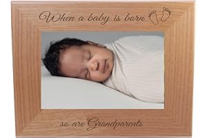 CustomGiftsNow When a Baby is Born so are Grandparents - Laser Engraved Natural Alder Wood Hanging/Tabletop Picture Memory Family Group New Baby Child Photo Wooden Frame (5x7-inch Horizontal)