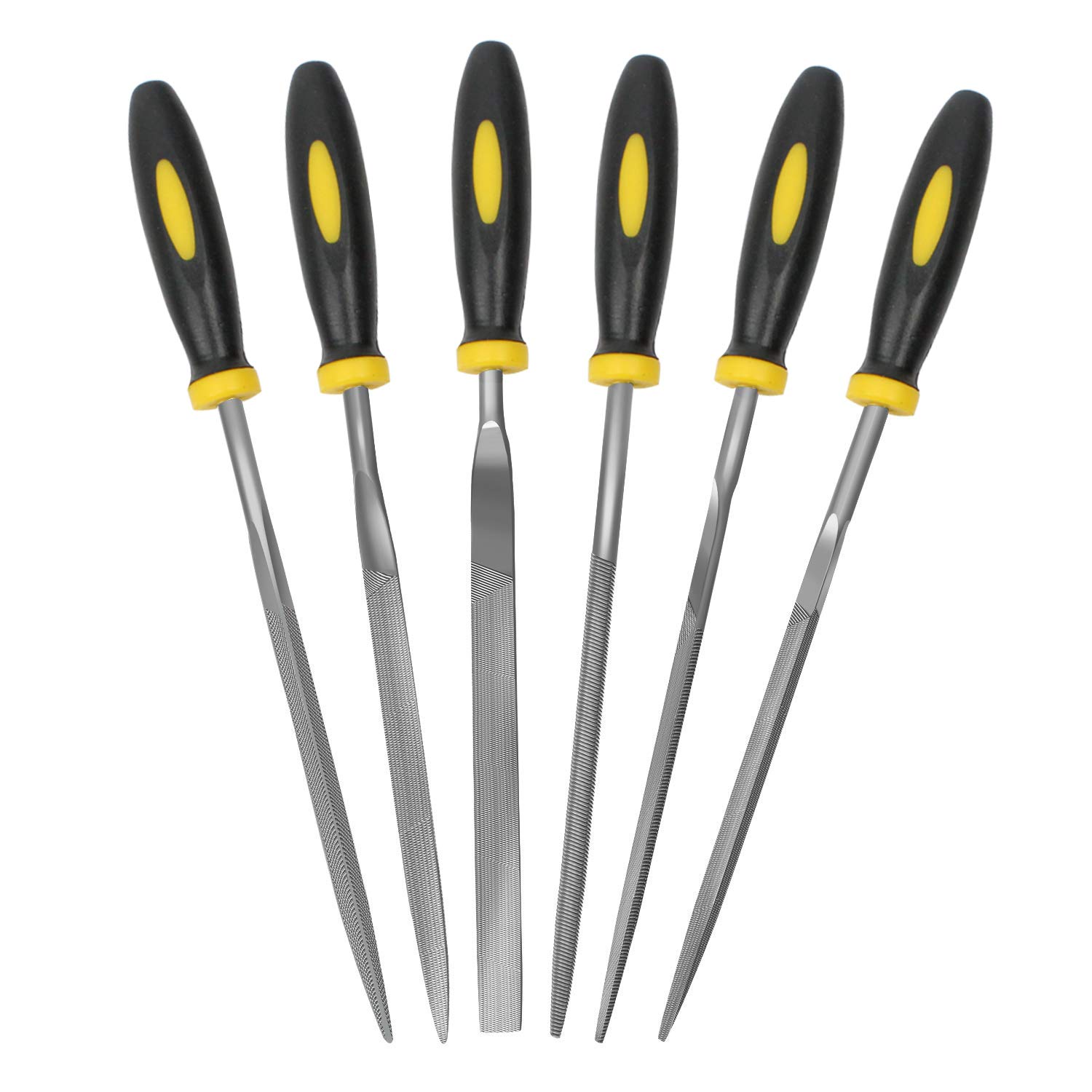 KALIM 6Pcs File Set, 5.5in Needle Files, 3 mm Diameter Carbon Steel File Kit with Handle, Suitable for Metal, Wood, Glass, Plastic, Leather, Jewelry
