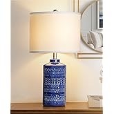 JUNNAI 24.5" Navy Blue Table Lamp Modern Bedside Ceramic Lamps for Living Room 3-Way Dimmable Entryway Nightstand Farmhouse L