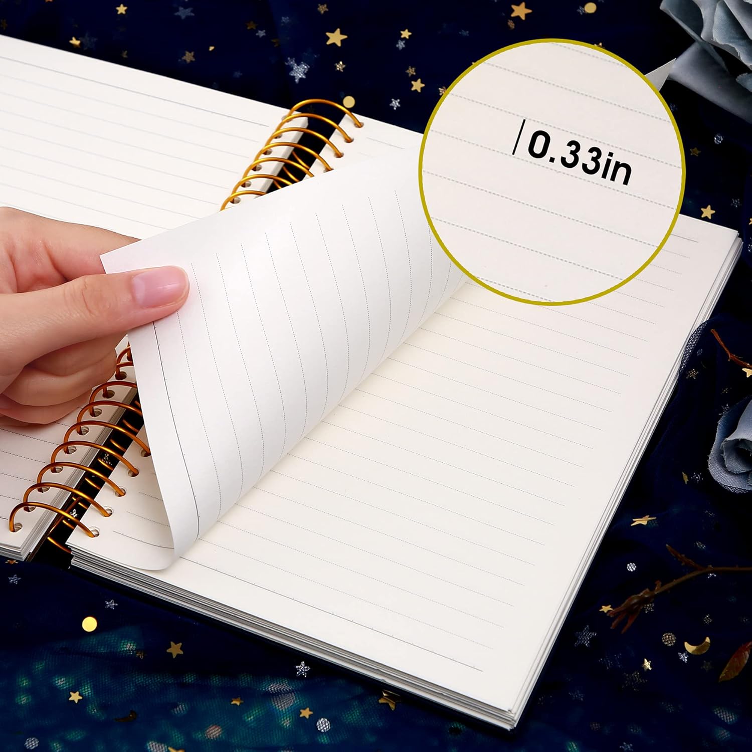 Floral Journal Spiral Notebook, Notes Journal Womens Notebook, College Ruled Pages, Perfect for School, Office & Home, Bold Golden Wire Binding, 180°Lay-Flat, 150 Sheets, 5.6" x 8.3"，Dark Blue : Office Products