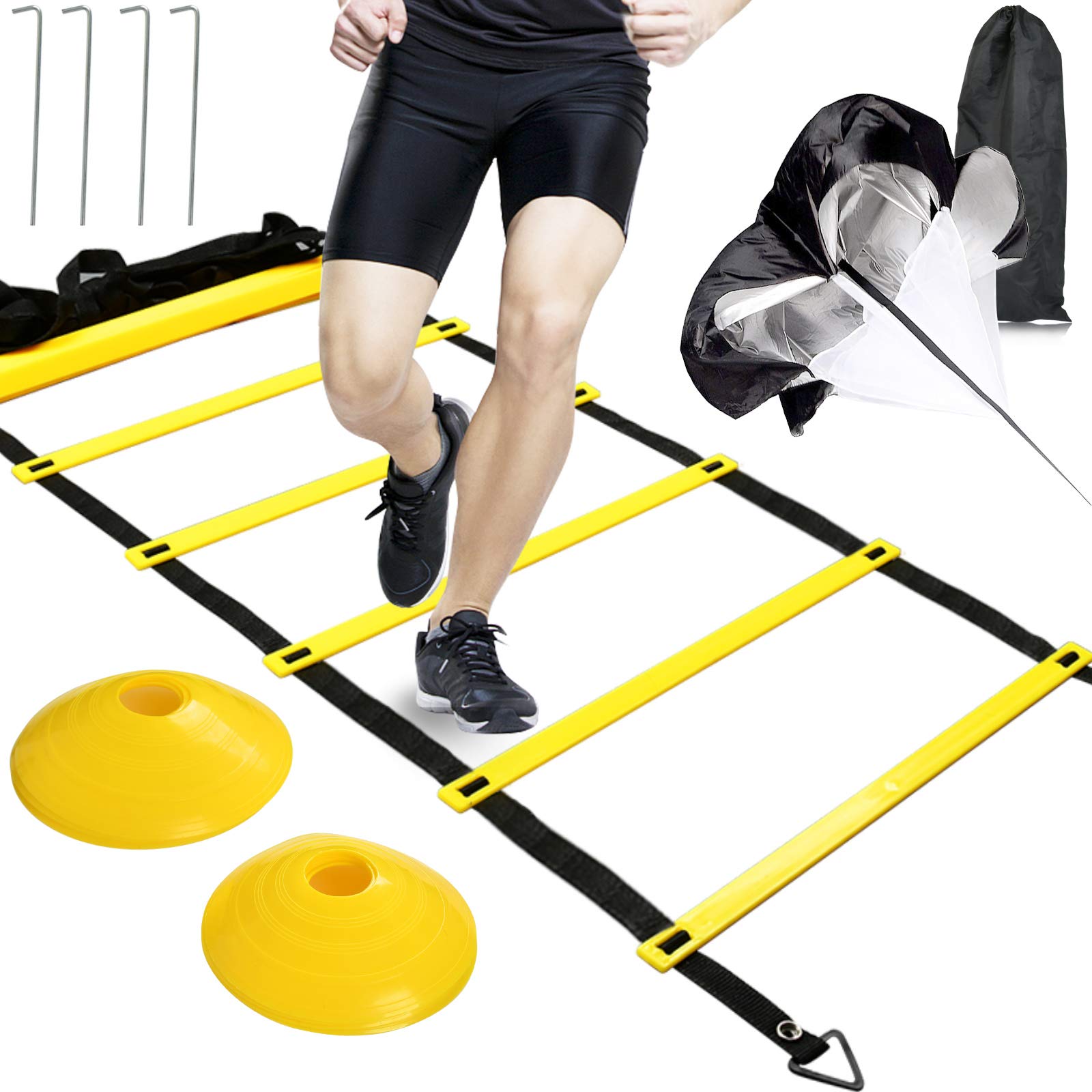 BUYGOO 6m Agility Speed Training Ladder Cones Running Umbrella 12 Rung Football Speed Ladder for Kids and Adult Agility Ladder Set with Pins and Drawstring Bag for Outdoor Sports Training