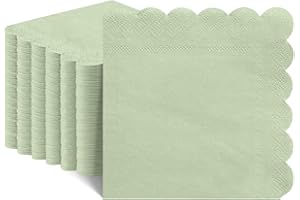 120 Pcs Cocktail Napkins Sage Green Wedding Napkins Disposable Baby Shower Scalloped Napkins for Bridal Shower, Birthday, 5 x