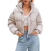 WHN Women’s Cropped Puffer Jacket Lightweight Quilted Jackets Long Sleeve Stand Collar Zipper Winter Outerwear Coat