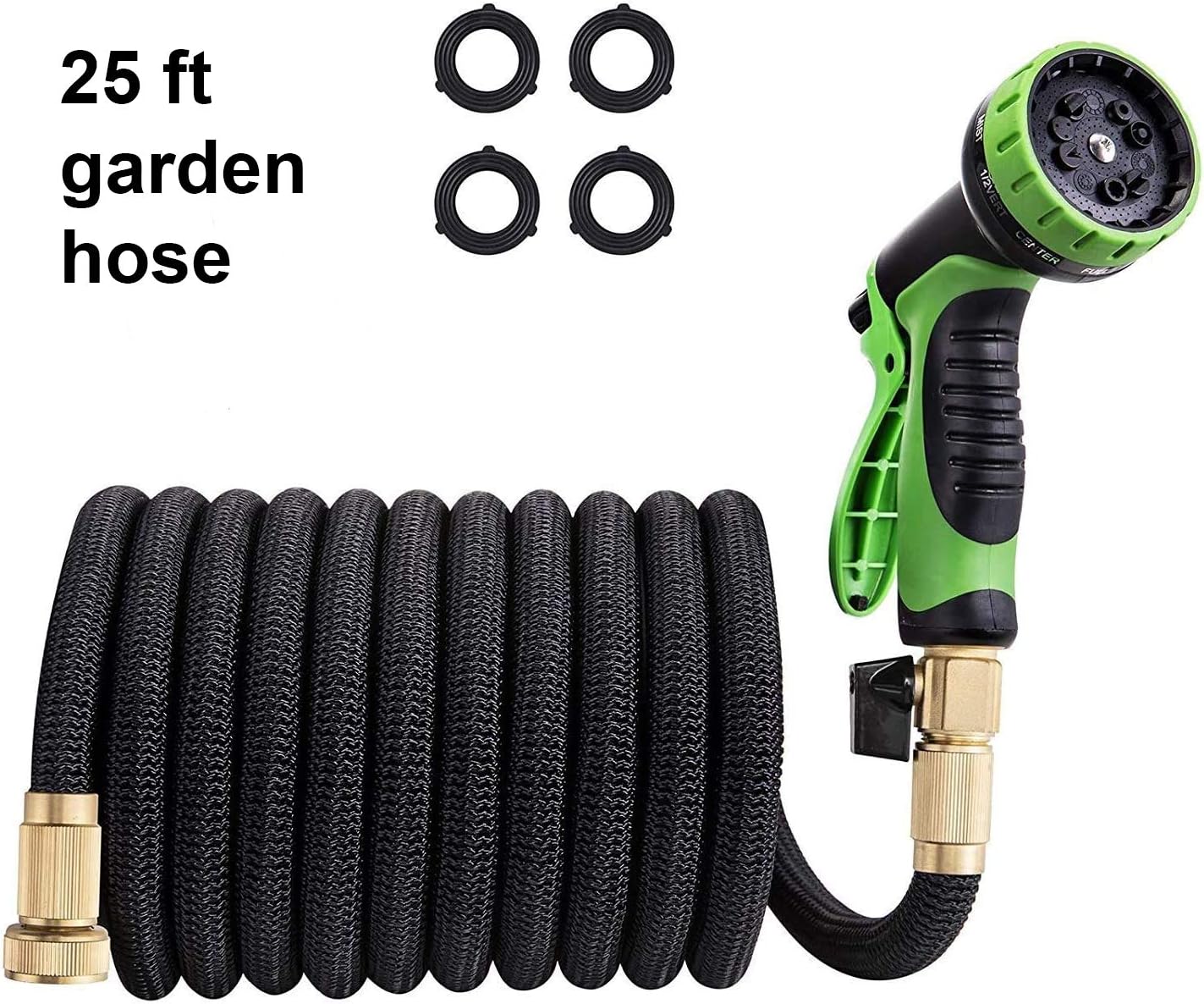 LINQUO Expandable Garden Hose 25ft, Kink Free Water Hose with 9 Functions Nozzle, Flexible Hose Outdoor Yard Hose Lightweight Expanding Garden Hose Black, Freshwater Hoses