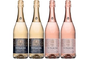 VINADA - Sparkling Rosé & Crispy Chardonnay Variety - Zero Alcohol Wine - 750 ml (4 Glass Bottles)