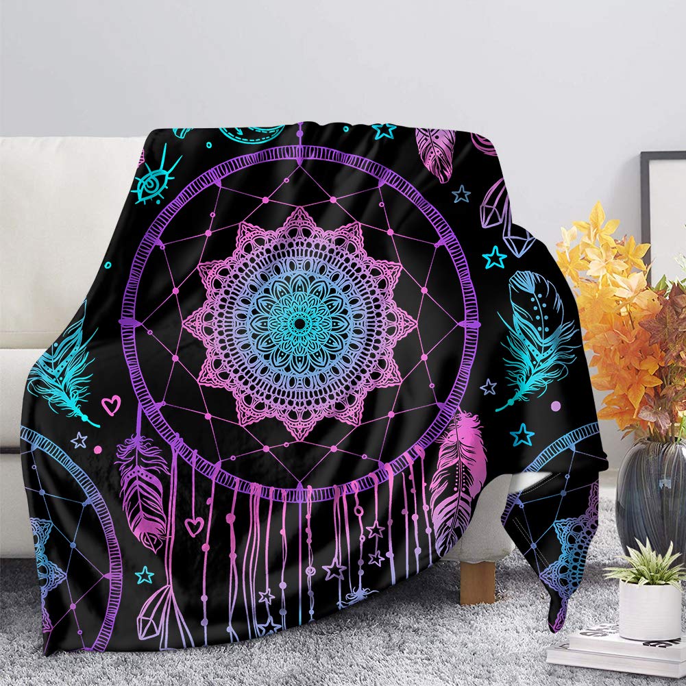 Binienty Indian Mandala Dream Catcher Print Ultra Soft Lightweight Blanket for Sofa Couch Office, Fleece Throw Bedding Blanket