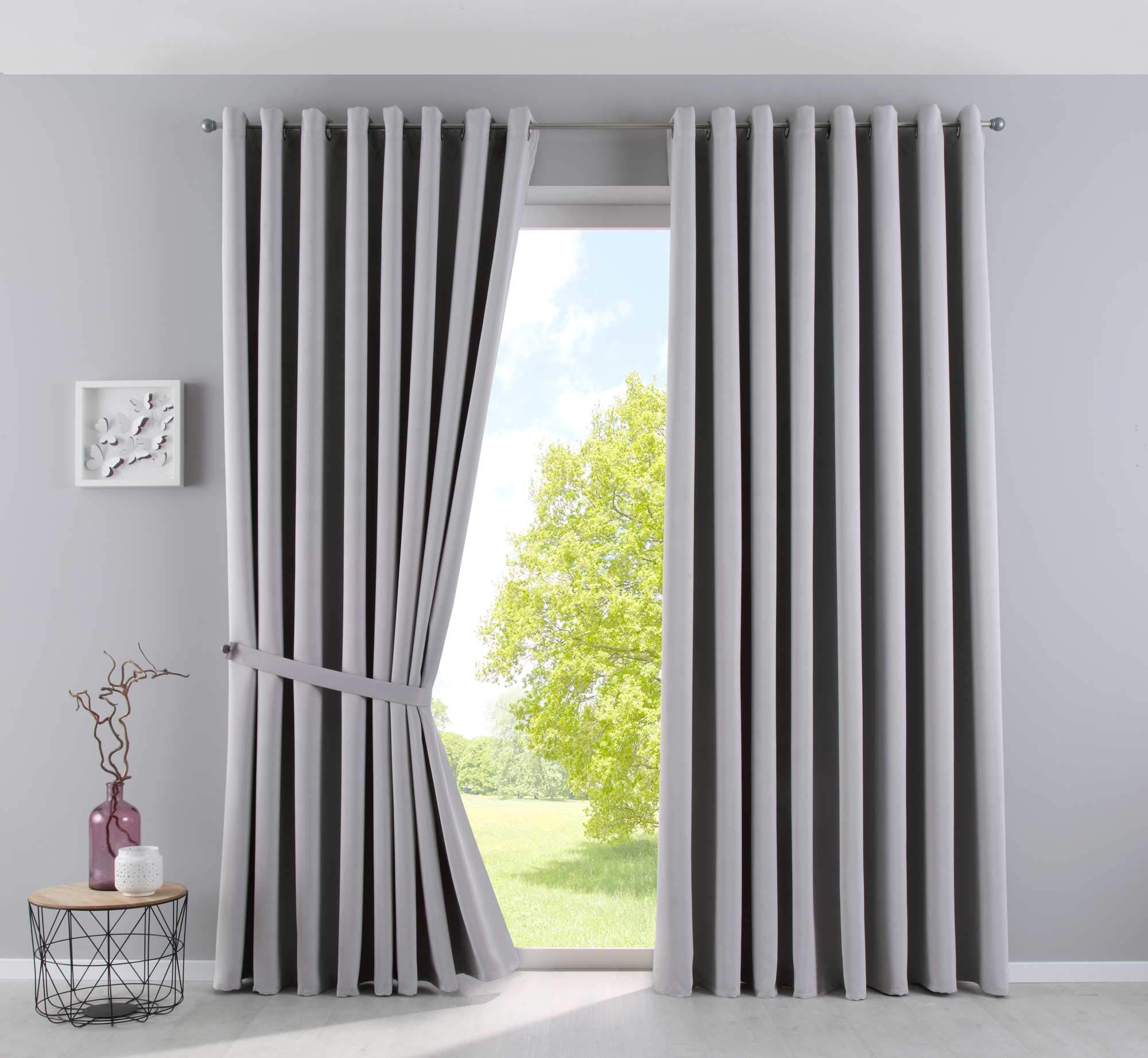 Gardinenbox Newyork Opaque Curtains, Grey, H x W 245 x 295 cm, Pack of 2, Thermal Curtains, Blackout Curtain, Blackout Eyelets, Sound-Insulating, Oeko-Tex UV Protection, Tiebacks, 201920600-2