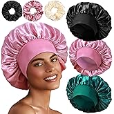 3+3 Large Satin Bonnets with Scrunchies for Women, Wide Band Hair Bonnet for Sleeping Braids Curly Hair