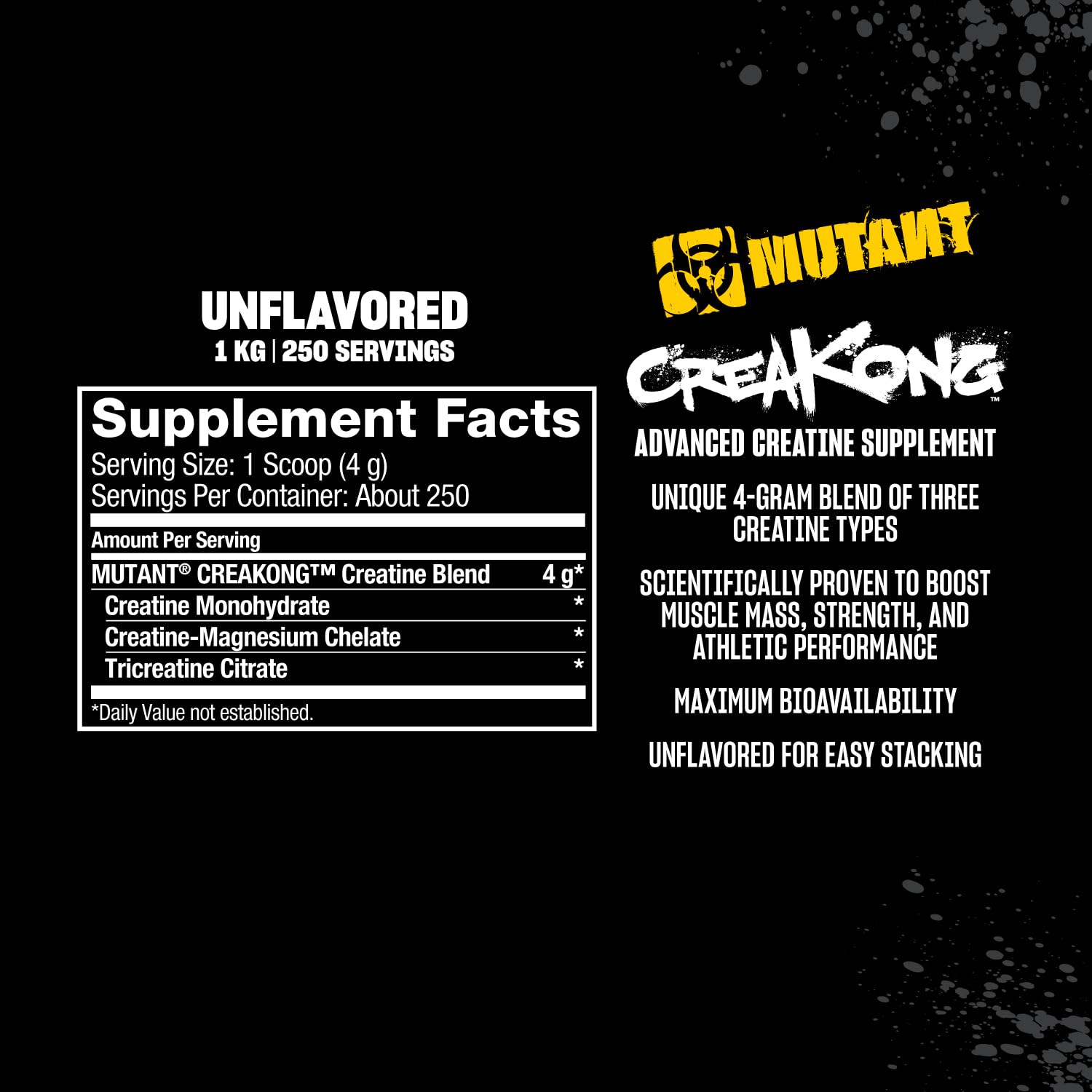 Mutant CREAKONG – Advanced Creatine Supplement with Triple Creatine Blend for Muscle Strength, Size & Performance – Unflavoured, Banned Substance Tested– 2.2 lbs