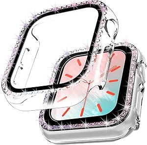 TOCOL [2 Packs] Case Compatible with Apple Watch Series 3/2/1 42mm with Built-in Tempered Glass Screen Protector [Multicolor Bling Diamond] Face Cover for Women Girls - Clear/Rainbow