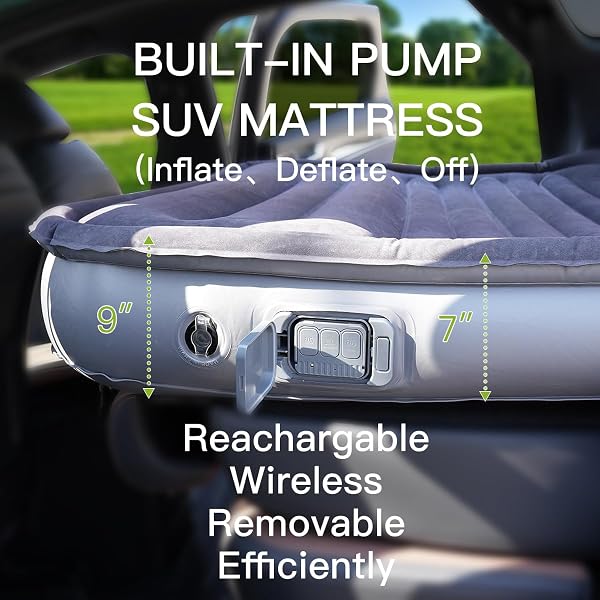 SUV AIR MATTRESS WITH WIRELESS REMOVABLE 3-IN-1 BUILT-IN PUMP & MATTRESS ‘WINGS’ | 7-INCH HEIGHT CAR MATTRESS FOR MID/LARGE SUVS, TRUCKS, MINIVANS, SUPPORTS 660LBS – IDEAL FOR ROAD TRIPS & CAMPING