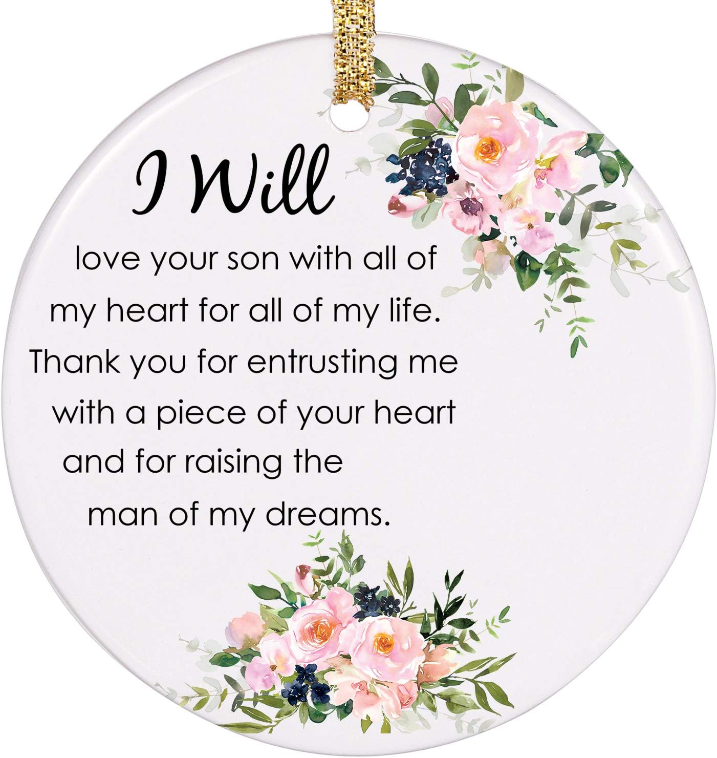 PrJoyint Wedding Ornament Gift for Mother of The Groom Perfect Mother in Law Gifts from Daughter in Law - I Will Love Your Son with All of My Heart and Thank You for Raising The Man of My Dreams