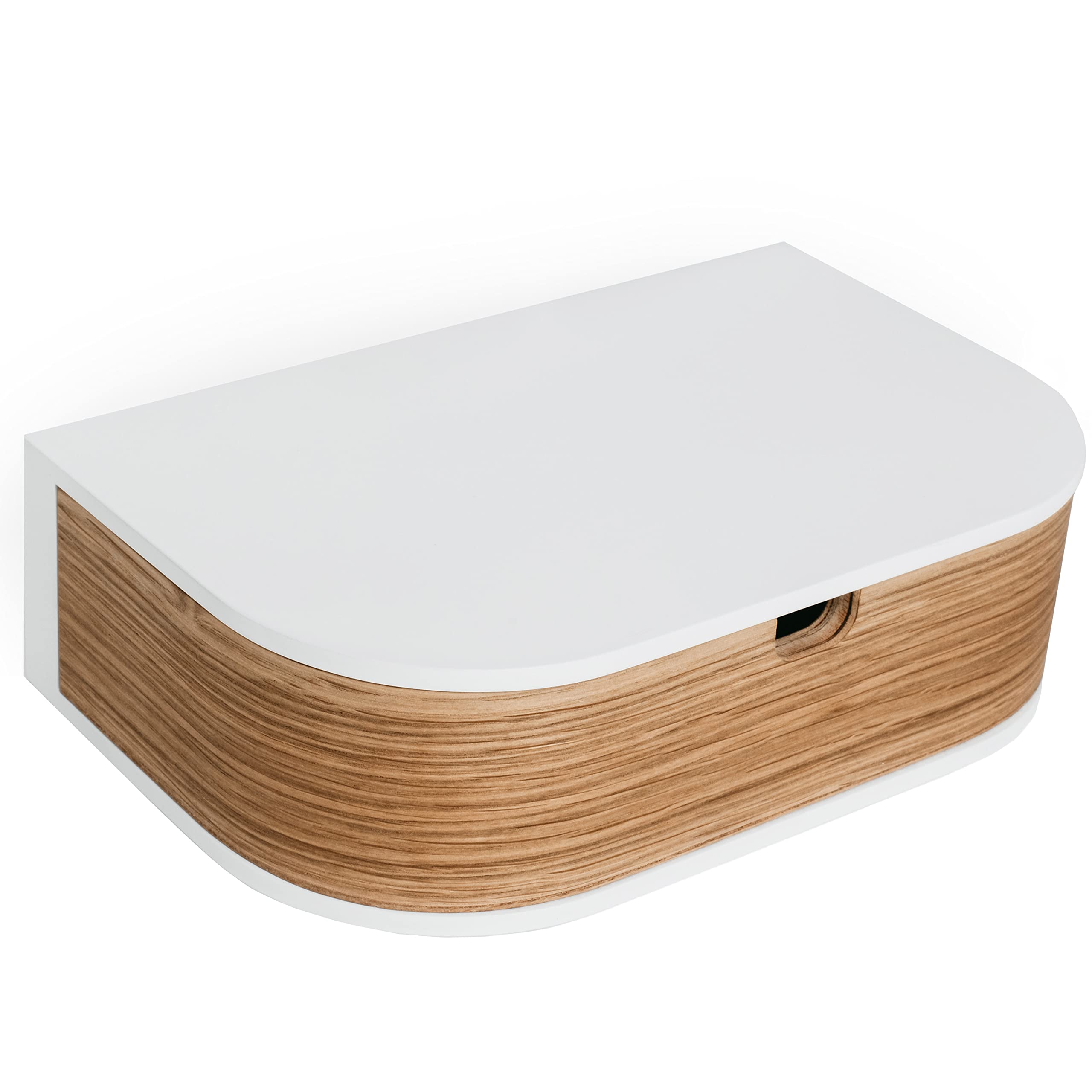 Valiai Hanging Wall Shelf With Drawer - Wooden Floating Table for Hallway (White/Oak, 1 Drawer)