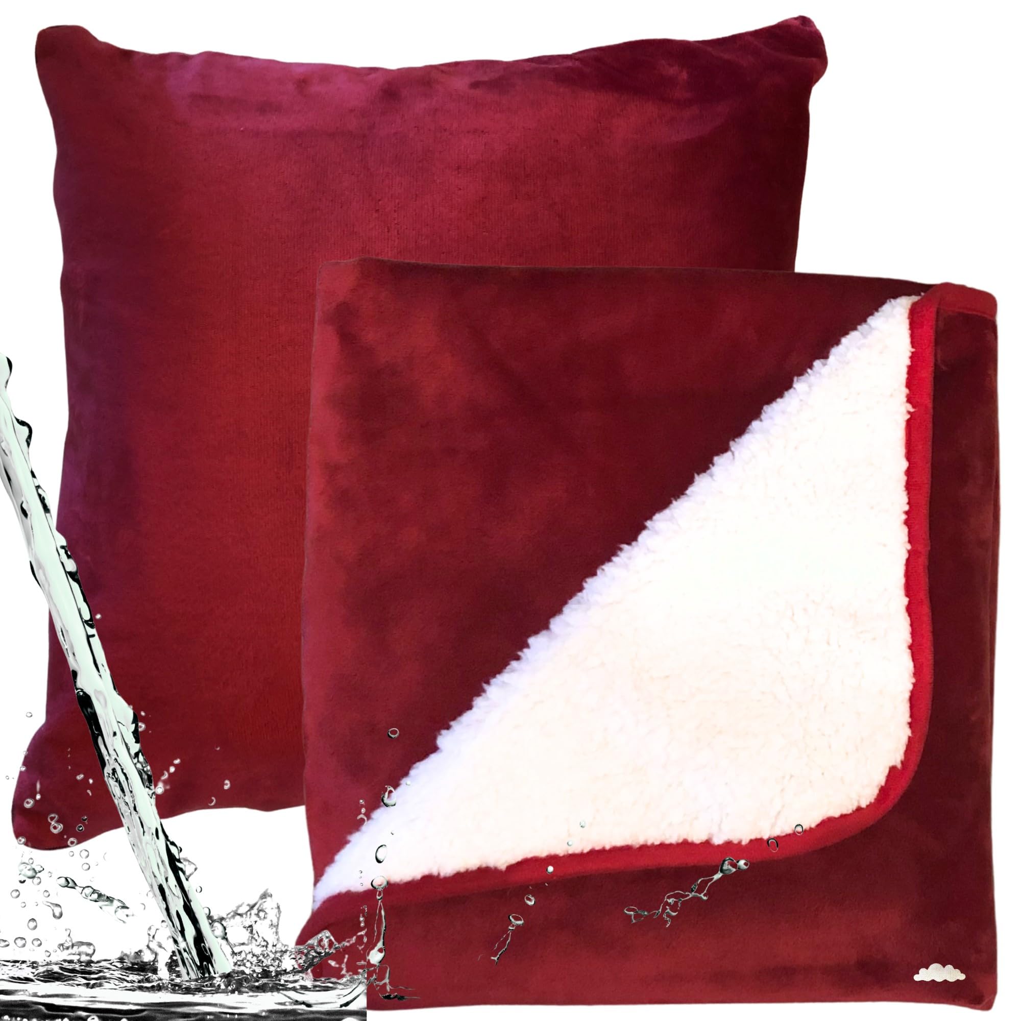 Photo 1 of **reference image**Waterproof Blanket for Bed 80” x 60” with Bonus Throw Pillow Case – Absorbent Intimacy Blanket, Reversible Luxury Sherpa Plush Throw, Washable Leakproof Bed Protector, Sofa & Couch Cover
