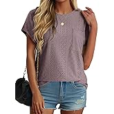 AWULIFFAN Womens Summer Ruffle Short Sleeve Tops Crew Neck Casual Dressy Tunic Eyelet Embroidery T-Shirts