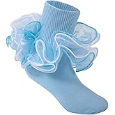 LGFKJNNJ Girls Ruffle Socks 4-Layer Toddler Big Lace Frilly Little Girl Turn Cuff Fancy Pageant Dress Socks for Kids