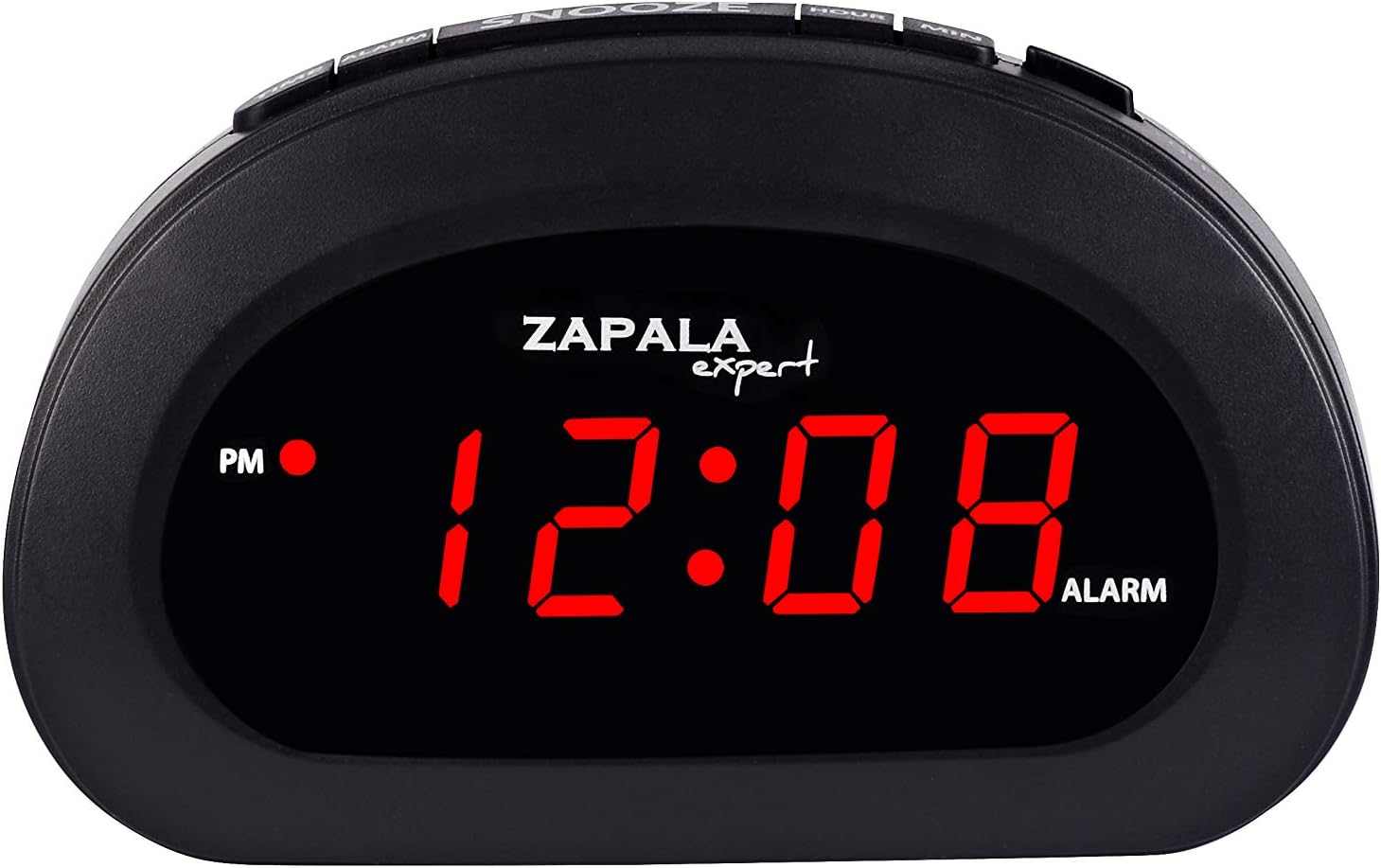 ZAPALA expert LED Digital Alarm Clock, Desk Bedside Clock with Snooze Function, Battery Backup and Mains Powered (Black)