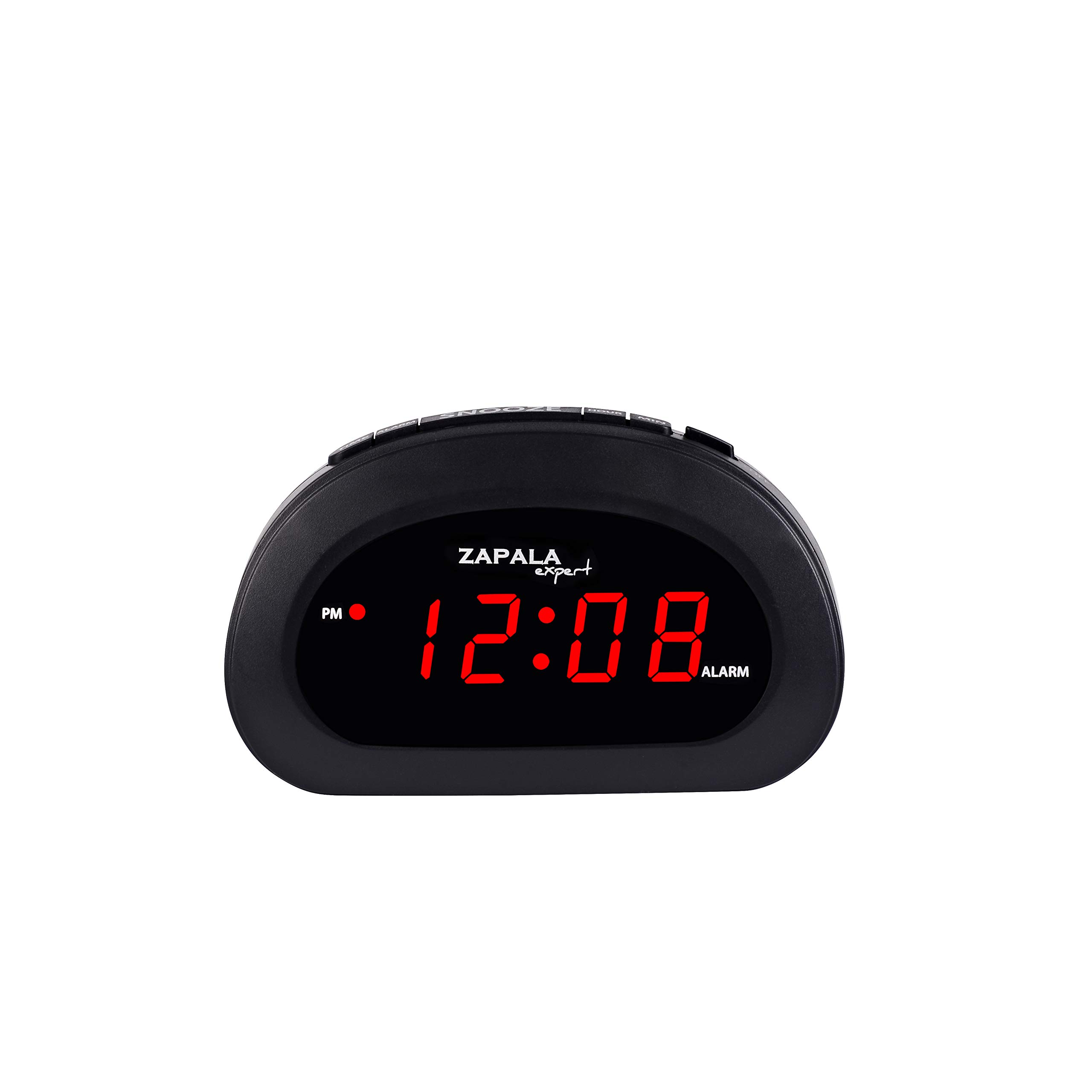 ZAPALA Expert LED Digital Alarm Clock, Desk Bedside Clock with Snooze Function, Battery Backup and Mains Powered (Black)
