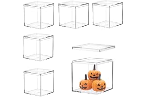 KISSYOU Acrylic Box Clear Boxes for Display Small Acrylic Rectangle Candy Box Plastic Square Cube Transparent Containers with Lid Jewelry Storage Wedding Party Favor Boxes (6 Pieces 2.6x2.6x2.6 Inch)