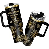 34HD Honey Bee Tumbler 40oz with Handle & Straw, Kind Words Are Like Honey Sweet to the Soul Vacuum Insulated Christian Coffee Mug, Bee Honeycomb Gifts for Birthday & Mother's Day to Him Her