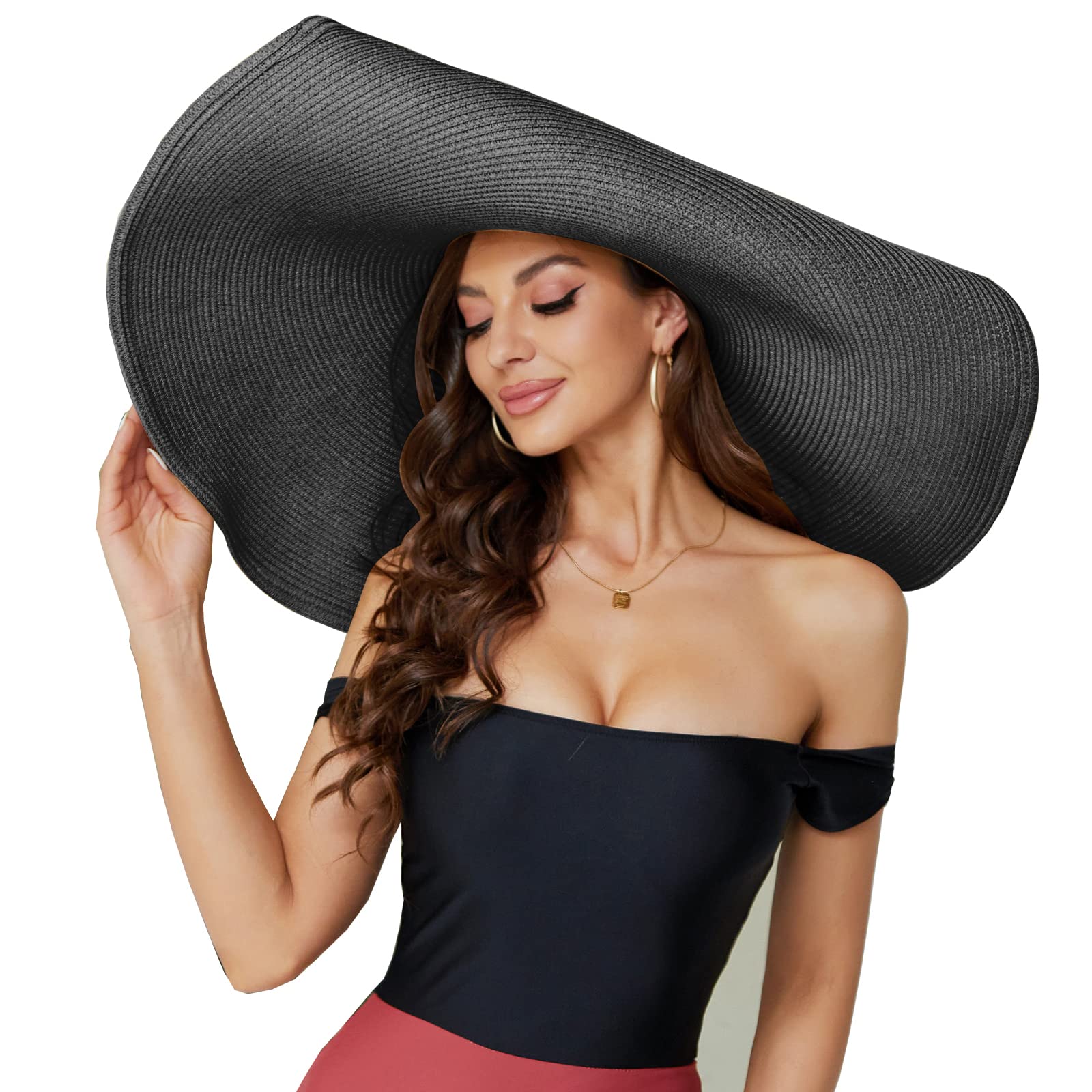 Photo 1 of *Minor Damaged - Check clerk notes*
Oversized Beach Straw Hat for Women, Fashion Large Wide Brim Visor Hats Handmade Roll Up Floppy Sun Hat for Summer Beach Cap Black