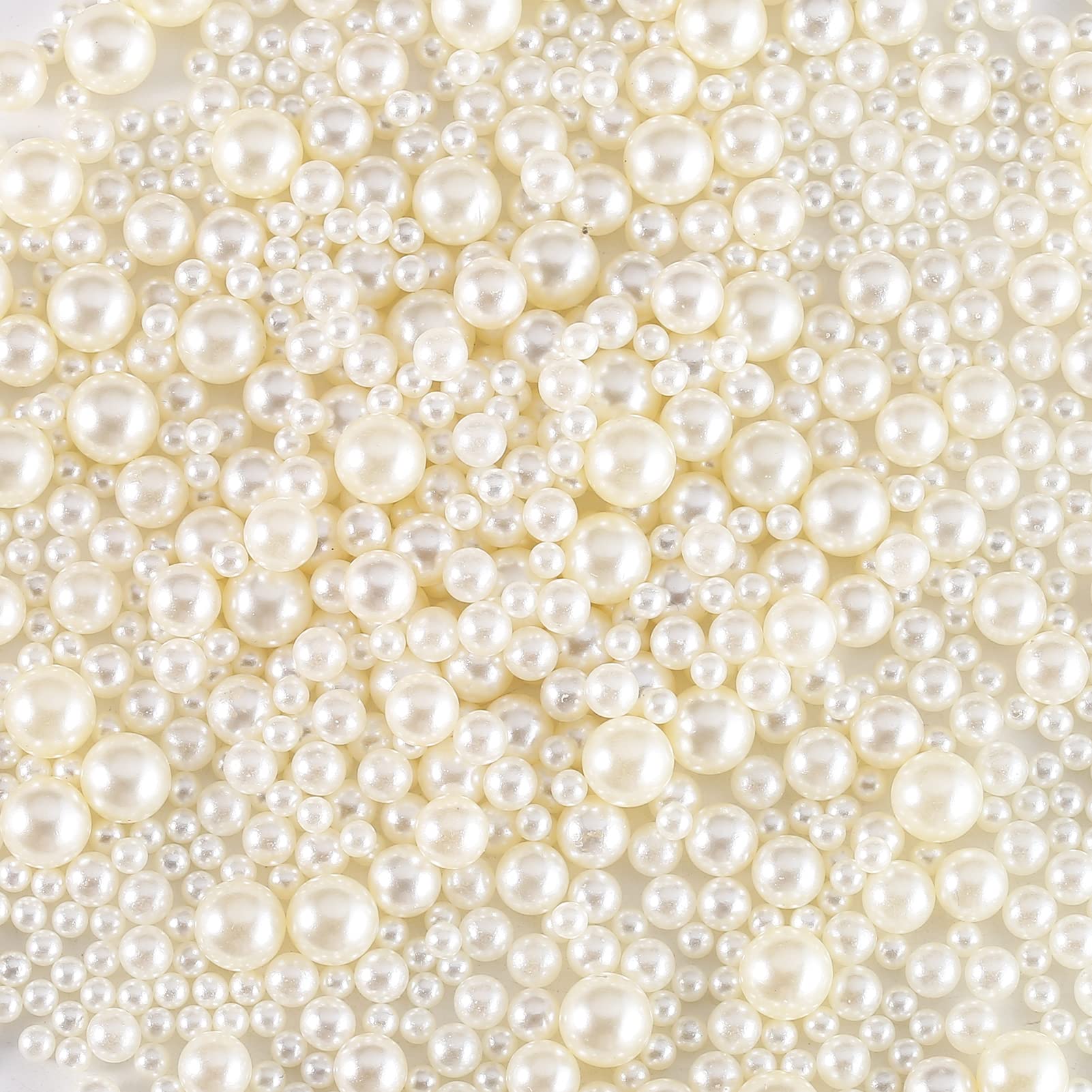 HERZWILD Beige Loose Acrylic Pearl Beads, 1500pcs 4 Sizes No Hole Luster Glossy Polished Art Faux Pearl Beads for Vase Fillers, Nail Art, Makeup, Jewelry Making, Party, Home Decoration and Wedding.