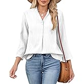 Quatrefox 3/4 Length Sleeve Womens Tops 2025 Summer Trendy Shirts V Neck Button Textured Blouse Curved Hem