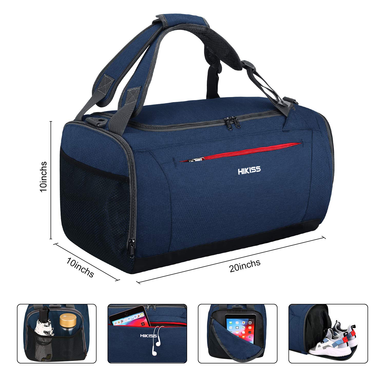 Luggage & Travel Gear HIKISS Sports Gym Bag Waterproof Duffle Bag 45L with Wet Pocket & Shoes