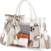 ASKSKY Clear Tote Bag Stadium Events Transparent Clear Purse for Women Thick PVC Shoulder Bag with Guitar Strap for Concert