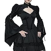 Insgoth Gothic Bolero Shrug Tops Women Goth Bell Long Sleeve Crop Top