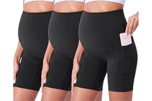 POSHDIVAH 3 Pack Maternity Biker Shorts Over The Belly Summer Comfy Pregnancy Yoga Active Workout Athletic Short Pants 5"/8"