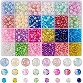 KISSITTY 1800pcs Crackle Glass Crystal Beads for Jewelry Making, 4mm 6mm 8mm Round Bracelet Beads Assorted Craft Beads Mixed Color Loose Spacer Beads for Women DIY Necklaces Earrings Crafts Making