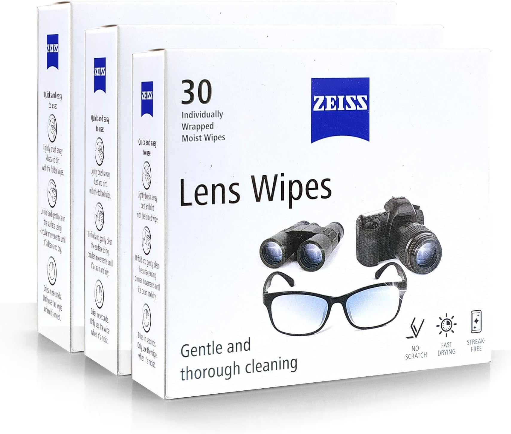 Tim Hawk Zeiss Pre-Moistened Lens Cleaning Wipes for Spectacles, Binoculars, Mobiles, Tablets, Laptops, LCD Display, Cameras - Pack of 3 (3 Boxes | 90pc)