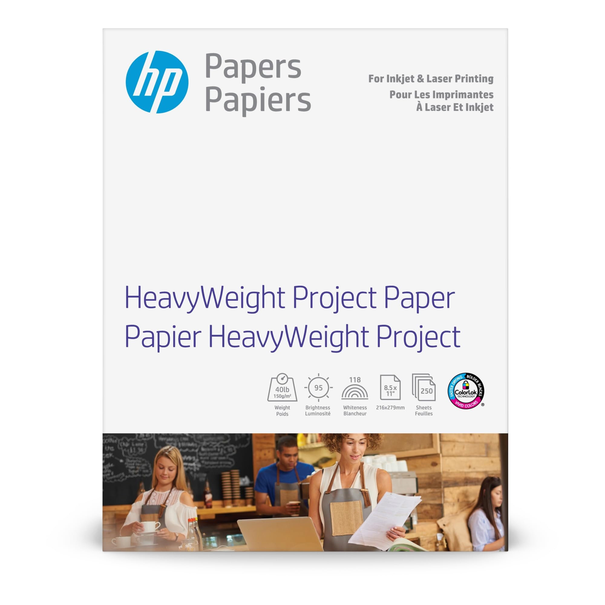 Photo 1 of HP HeavyWeight Project Paper, Matte, 8.5x11 in, 40 lb, 250 sheets, works with inkjet, PageWide, laser printers (Z4R14A)