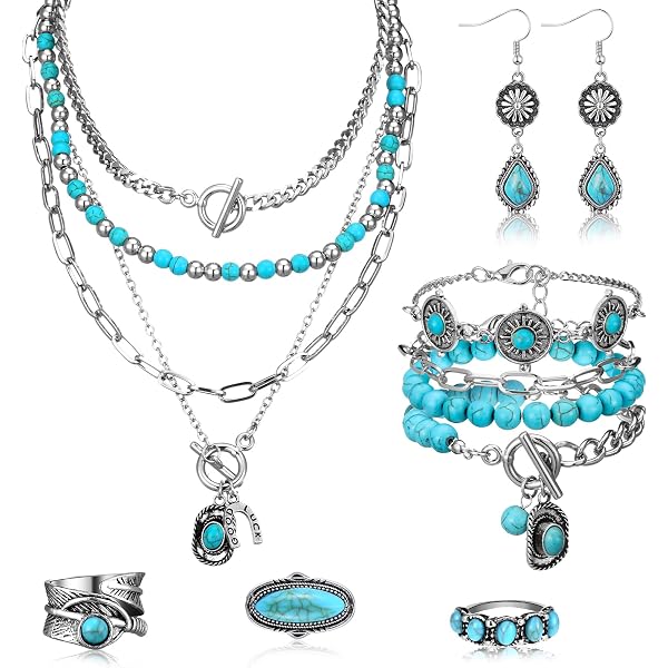 Collier Fashion Perles Turquoise - Longueur 16 Pouces + 3 Extension, Occasion, Pierre Naturelle