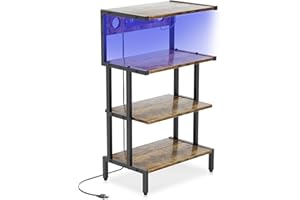 Aquzee Video Game Console Shelf, Stereo Racks - Media Stand with Outlet & Led Strip Light, 4-Tier Gaming Shelf for PS4 PS5 Xbox Games Organizer, Small Entertainment Center, AV Media Stand for CD DVD