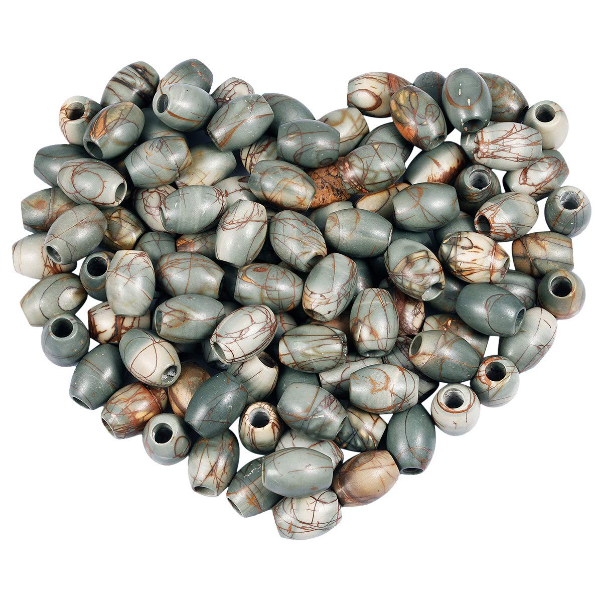 KYEYGWO Piccaso Jasper Large Hole Polished Gemstone Beads for Bracelets, Oval Loose Charms European Bead for Jewelry Making, Pack of 20