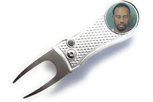 Smash Factor Tiger Woods Mugshot Golf Divot Repair Tool with Ball Marker - Foldable Switchblade Design (Silver)