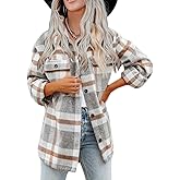 Haellun Womens Wool Blend Plaid Flannel Button Down Shirts Jacket Shacket Coats