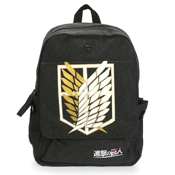 CoolChange Attack on Titan Leinen Rucksack mit Aufklärungstrupp Wappen, Schwarz
