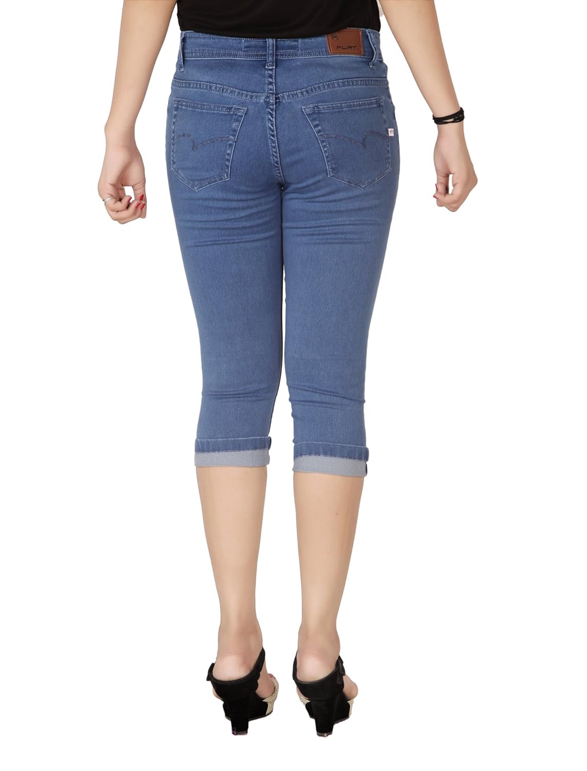 flirt nx women's stretchable mid blue capri