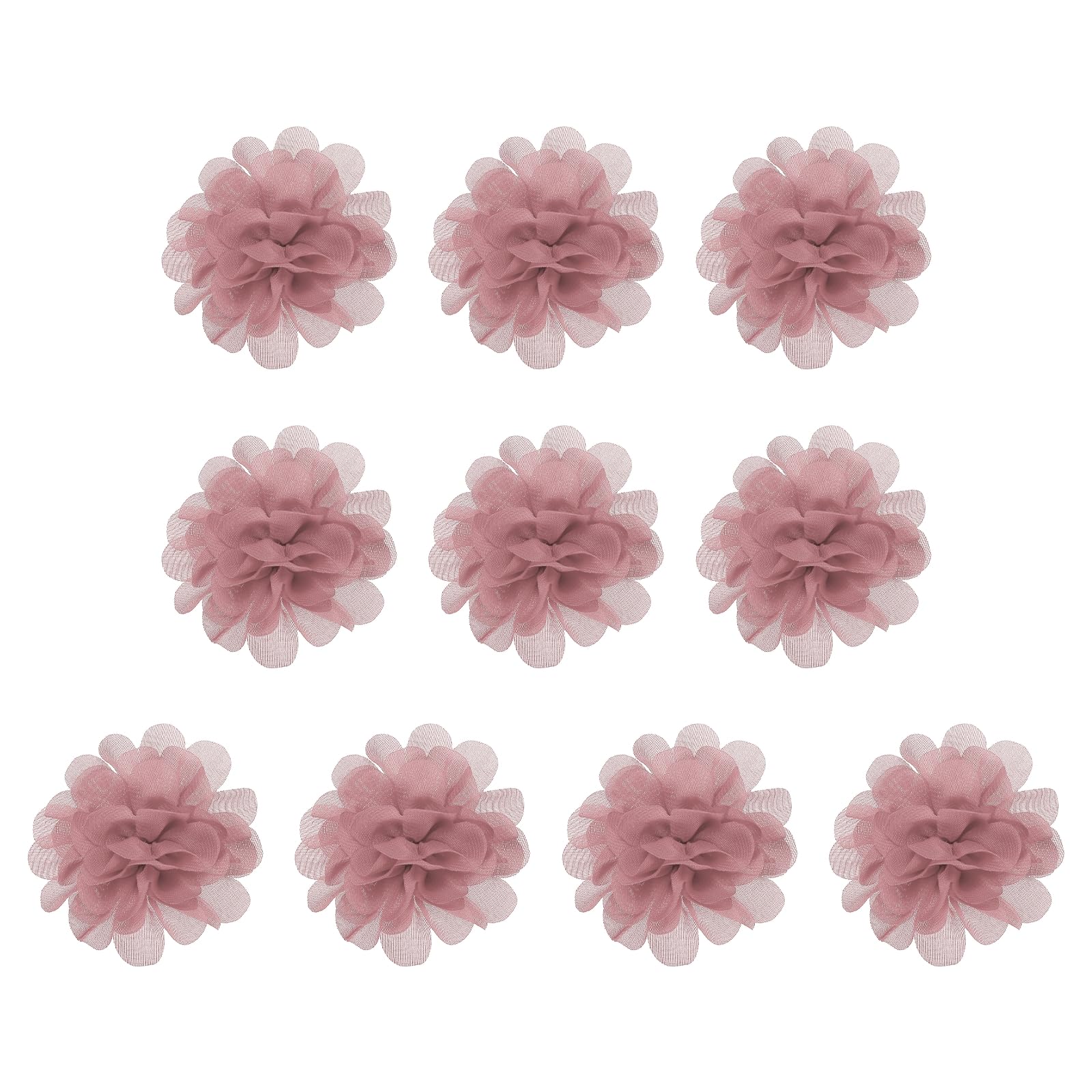 PATIKIL 2.8" Chiffon Flowers, 10 Pcs Mesh Fabric Flowers Sewing Fabric Appliques Headband Embellishments for DIY Craft Wedding Decor, Dirty Pink