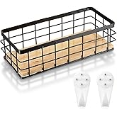 Xthrotsenk Metal Wire Storage Basket Farmhouse Small Basket Bin with Wooden Bottom Farmhouse Decor, Containers Organizing Baskets Caddy Bin for Kitchen Bathroom Pantry Laundry, 10*4.1*3inch