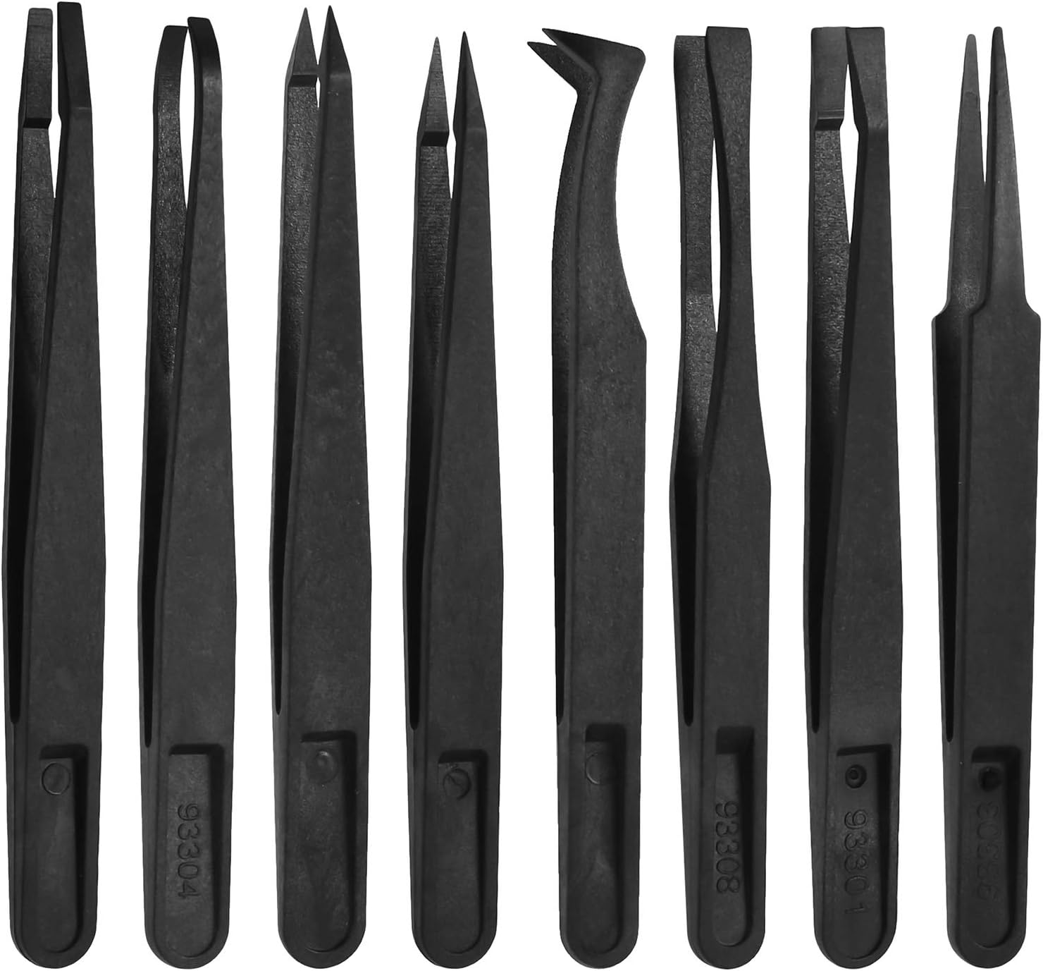 QINREN 8Pcs Anti-static Plastic Tweezers Set, Multifunctional Precision Tweezers Set, Slant Flat Tip