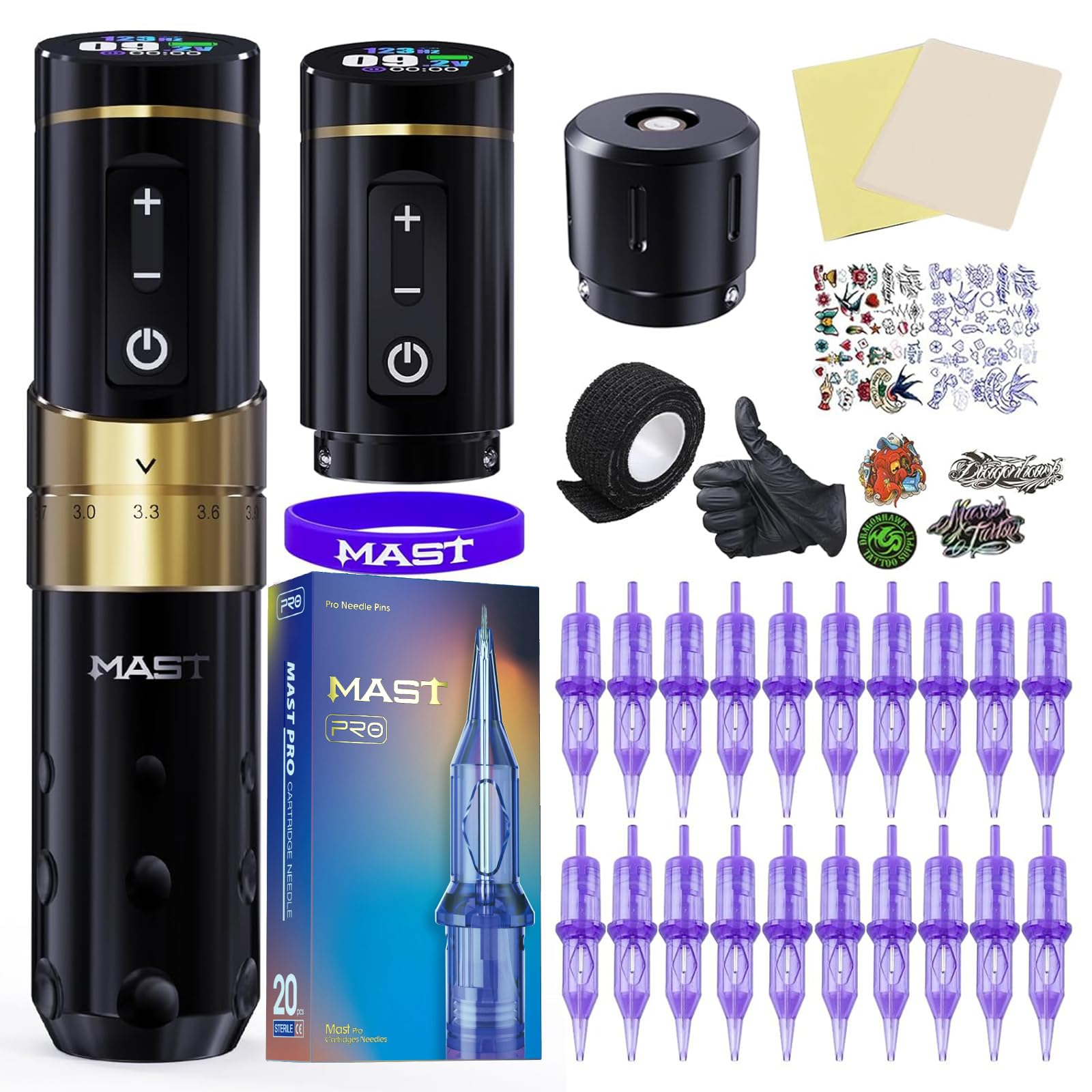 Photo 1 of Mast Flip3 Tattoo Gun Kit Wireless Machine 7 Strokes Length Coreless Motor Pro Needles Cartridges 2 Batteries Power Supply