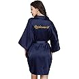 EPLAZA Bride Bridesmaid Robes for Wedding Bridal Party Women Short Solid Color Silky Satin Robe Kimono with Gold Glitters