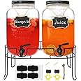 Accguan Glass Drink Dispenser with 2 Gallon Capacity, Black Lid and Faucet,Mason Drink Dispenser for Parties, Picnics, Barbecues and Daily,2 Pack